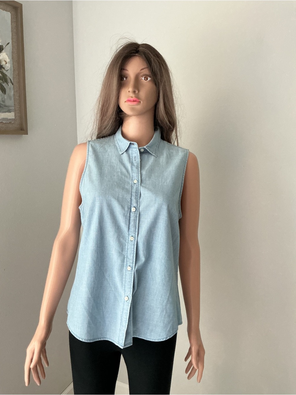 J. Crew Light Blue Sleeveless Chambray Button-Down Shirt